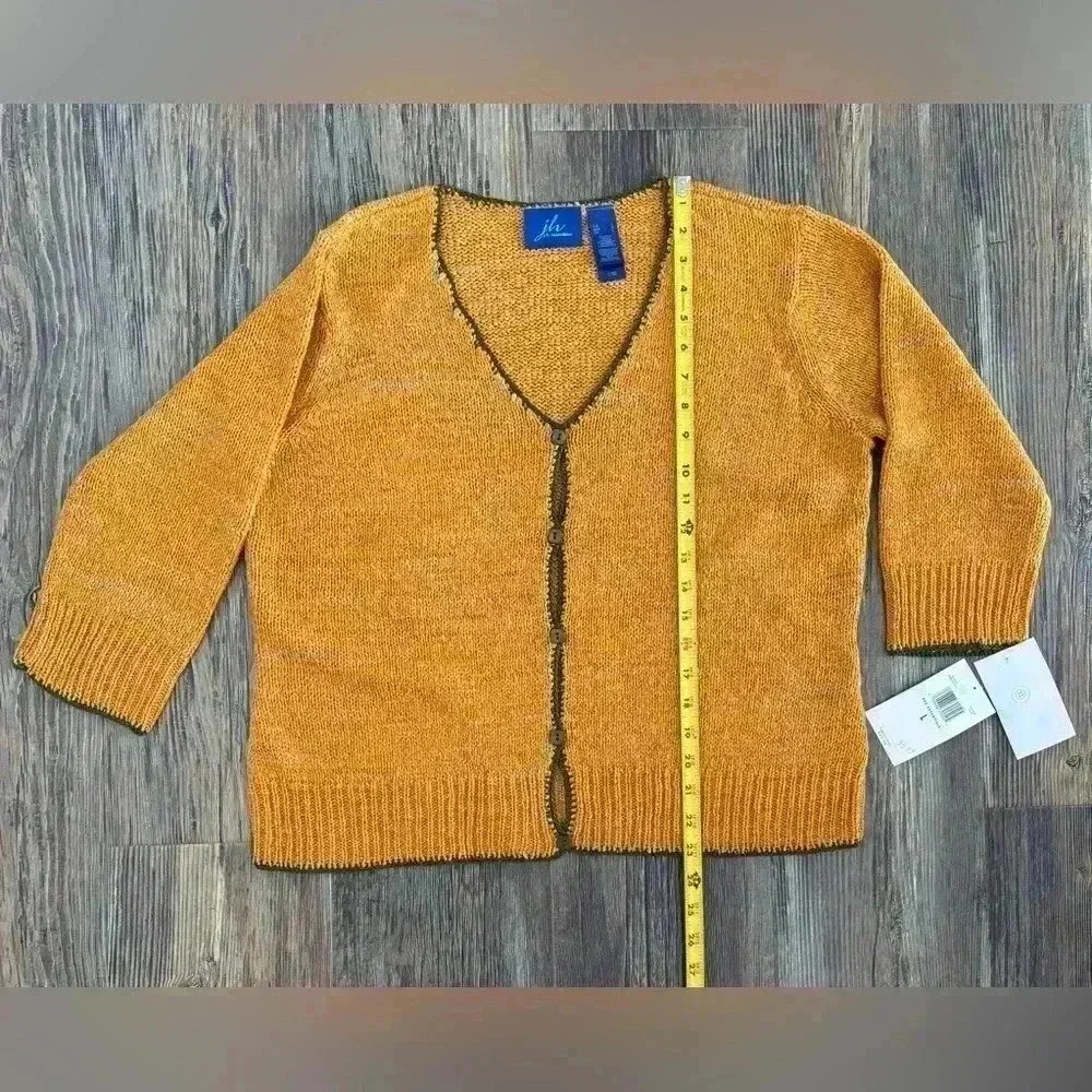 J.H. Collectibles Knit Cardigan Sweater Women’s Lg Orange Green 3/4 Sleeve NWT - Picture 3 of 11